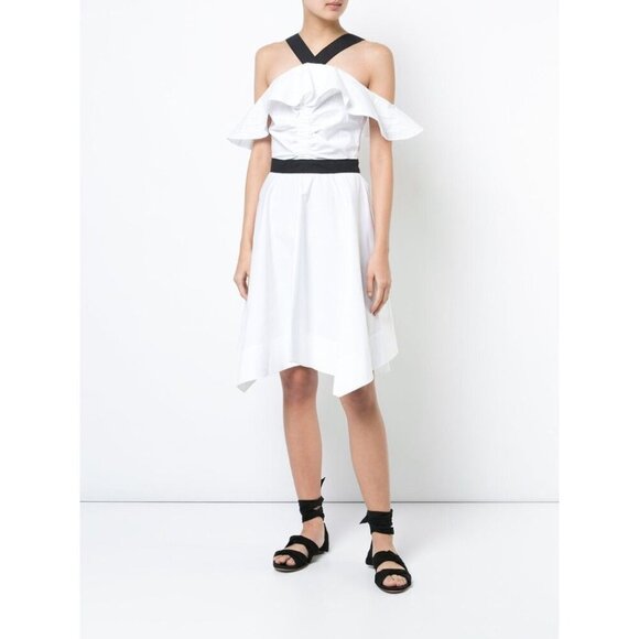 Derek Lam 10 Crosby Off The Shoulder Halter Dress 0 XS White Poplin $495US - Picture 3 of 11